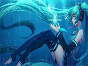 水中的初音未来与手上的小精灵超清唯美桌面壁纸图片