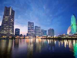 日本繁华都市摩天轮夜景