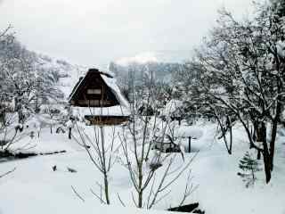 大雪中唯美小屋风景高清桌面壁纸