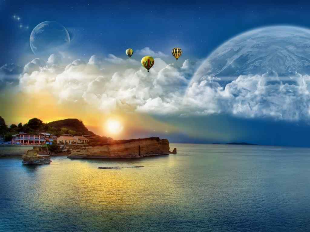 假日港湾风景壁纸-Balloon Ride Widescreen Wallpaper