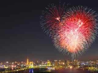 璀璨烟花都市夜景