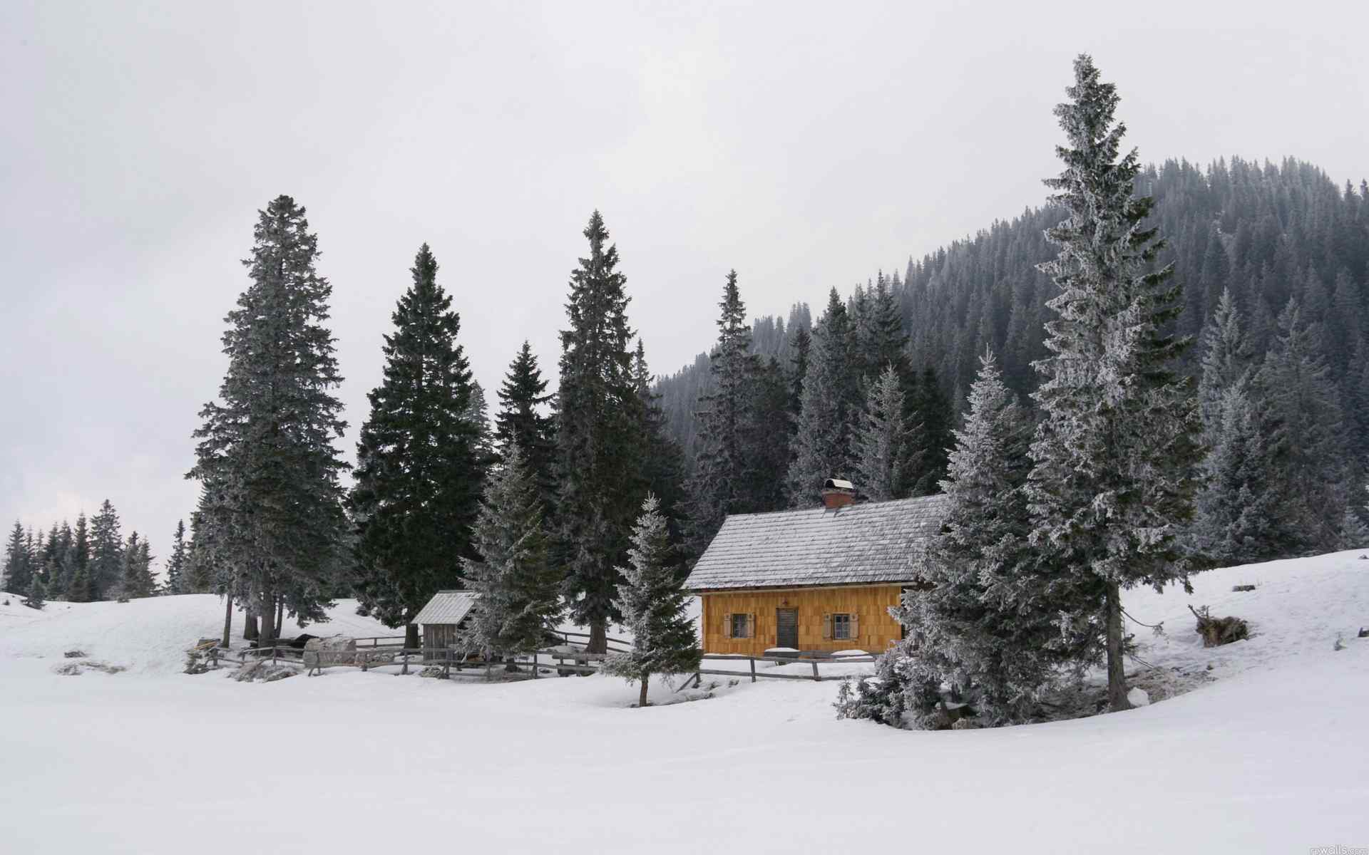 雪景小屋摄影壁纸