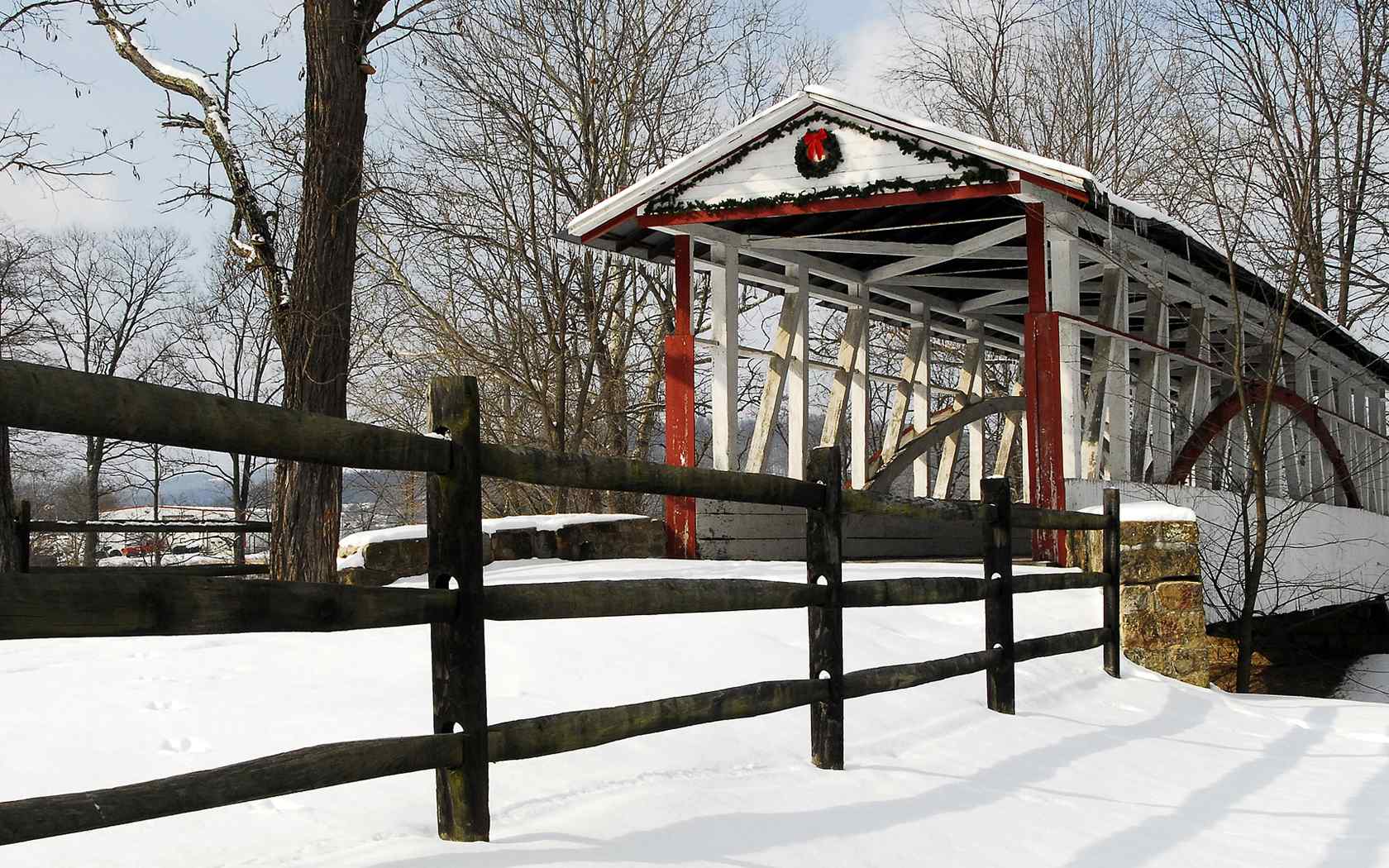 枫亭雪景摄影壁纸